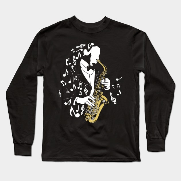 Jazz musician with saxophone Long Sleeve T-Shirt by Foxxy Merch